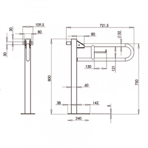 Поручень для осіб з інвалідністю стіна-підлога вертикальний MEDINOX