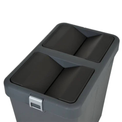 Сміттєве відро подвійне 40+40 л пластикове, із поворотною кришкою кольору антрацит COB-414A 